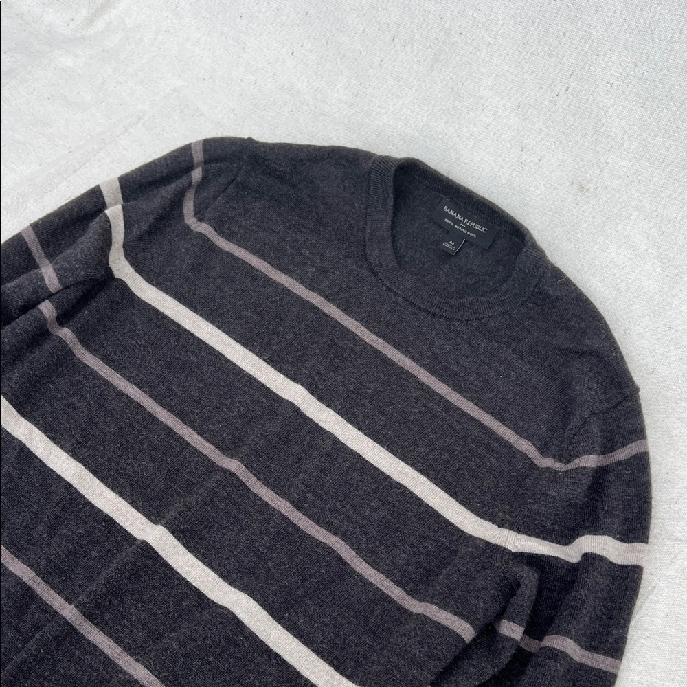 Banana Republic Men’s Dark Gray Crewneck Sweater with Light Gray Stripes